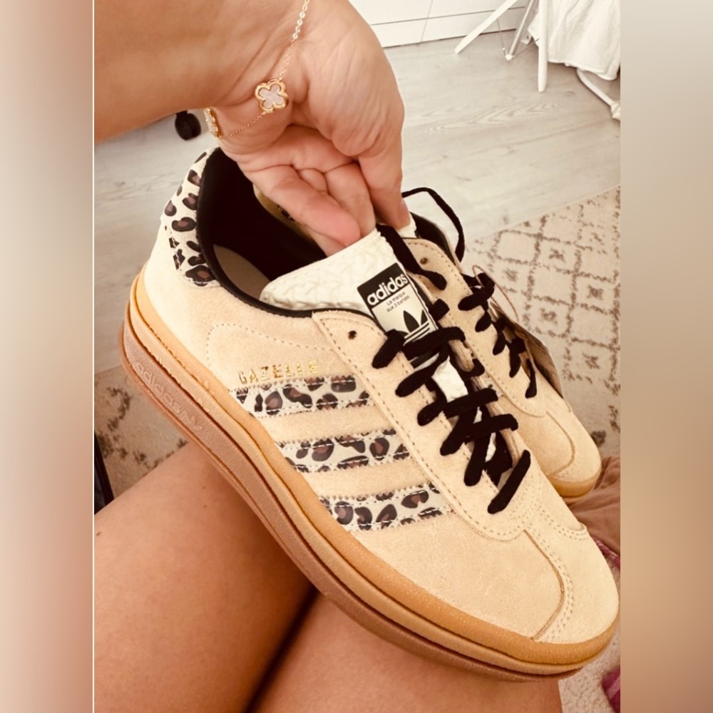 Adidas Gazelle Cream and Leopard Pattern Sneakers